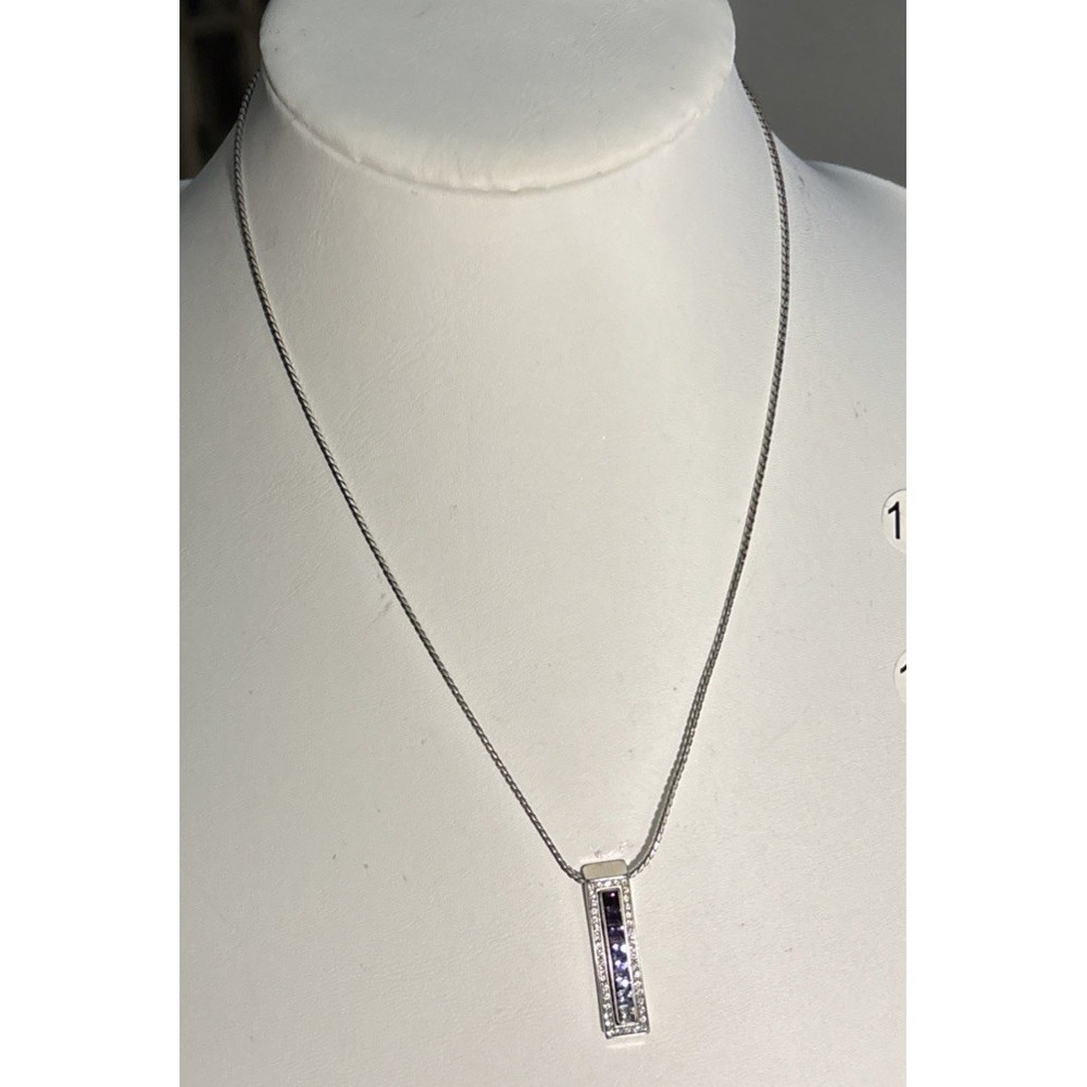 Brighton SilverTone Multicolor Crystal Bar Pendant Necklace Reversible